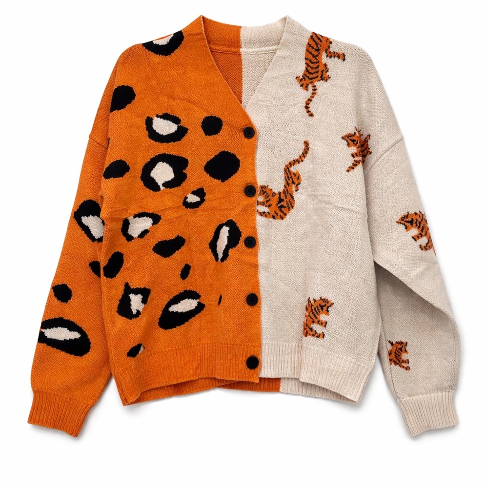 Animal Print Women Sweater - Orange and Cream